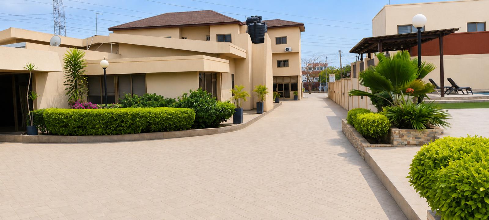 Relax Court Hotel driveway entrance, Dzorwulu Accra