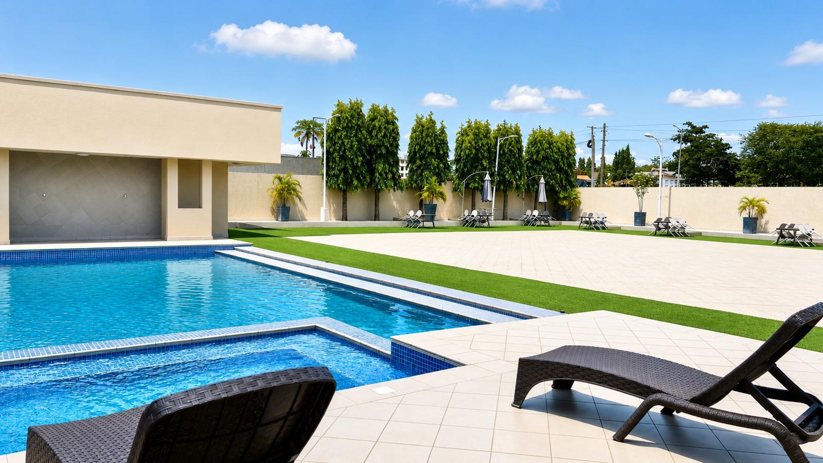 Pool deck and terrace at Relax Court Hotel Accra